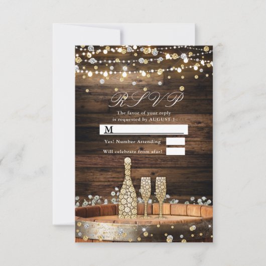 Invitation Rustic Barrel Champagne Lumières Mariage RSVP Répo (Devant)