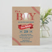 Invitation Rustic Baseball Boy Sports Thème Kraft Baby shower (Debout devant)