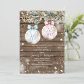 Invitation Rustic Bauble Blue Pink Christmas Gender Reveal (Debout devant)