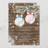 Invitation Rustic Bauble Blue Pink Christmas Gender Reveal (Devant / Derrière)