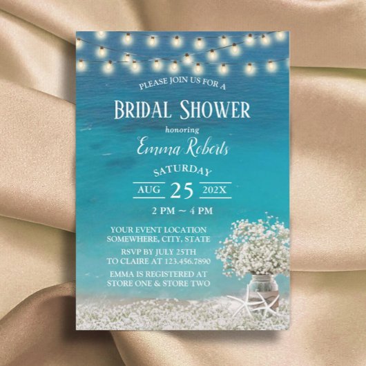 Invitation Rustic Beach Baby's Breath Flowers Fête des mariée