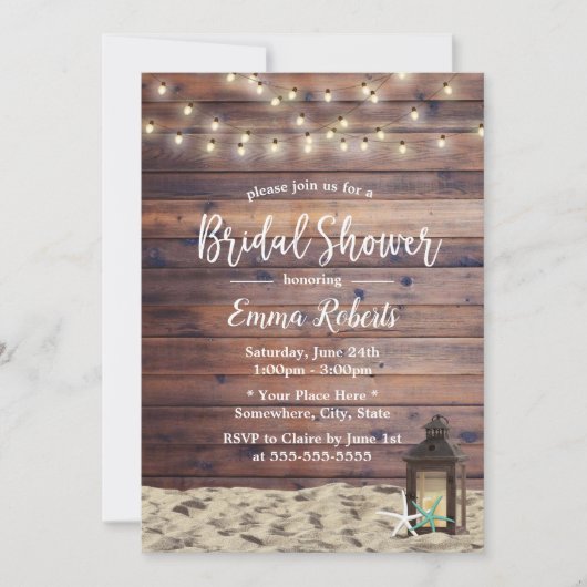 Invitation Rustic Beach Lantern & Starfish Fête des mariées (Devant)