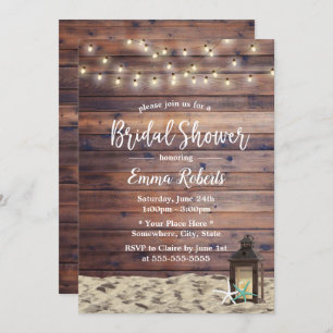 Invitation Rustic Beach Lantern & Starfish Fête des mariées