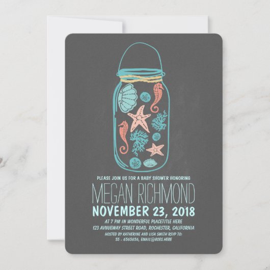 Invitation Rustic Beach Mason Jar Baby shower balnéaire (Devant)