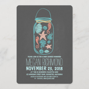 Invitation Rustic Beach Mason Jar Baby shower balnéaire