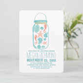 Invitation Rustic Beach Mason Jar Baby shower blanc (Debout devant)