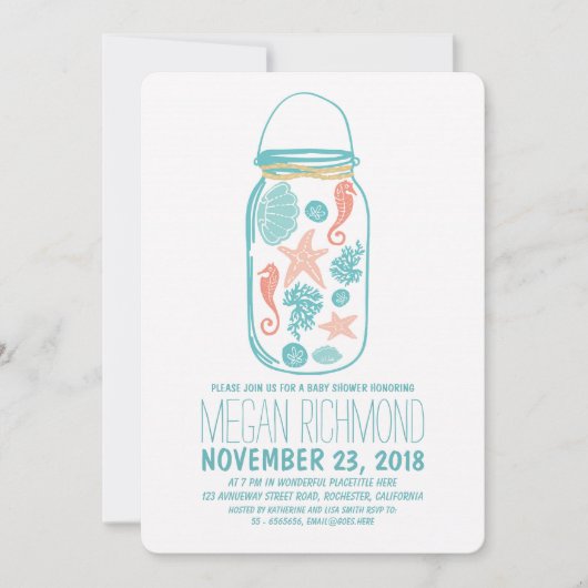 Invitation Rustic Beach Mason Jar Baby shower blanc (Devant)