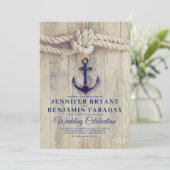 Invitation Rustic Beach - Nautical Navy Ancre Mariage (Debout devant)