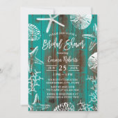 Invitation Rustic Beach Seashells Turquoise Grange Fête des m (Devant)