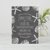 Invitation Rustic Beach Seashells Vintage Mariage tableau noi (Debout devant)