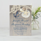 Invitation Rustic Beach Shell Navy Ancre Mariage nautique (Debout devant)