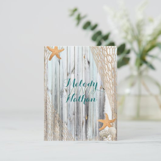 Invitation Rustic Beach Starfish Mariage Réception Insertion (Debout devant)