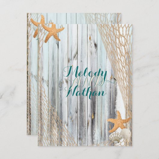 Invitation Rustic Beach Starfish Mariage Réception Insertion (Devant / Derrière)