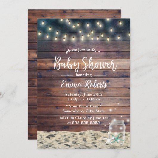 Invitation Rustic Beach Starfish String Baby shower (Devant / Derrière)