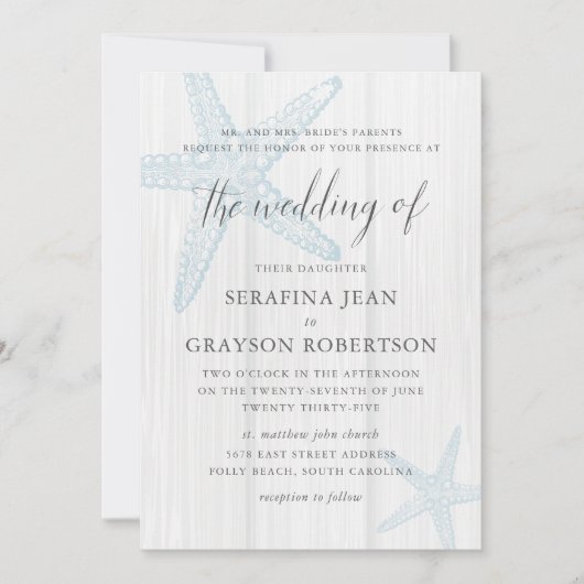 Invitation Rustic Beach Wedding Tropical Blue Starfish Invita (Devant)