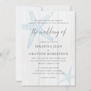 Invitation Rustic Beach Wedding Tropical Blue Starfish Invita