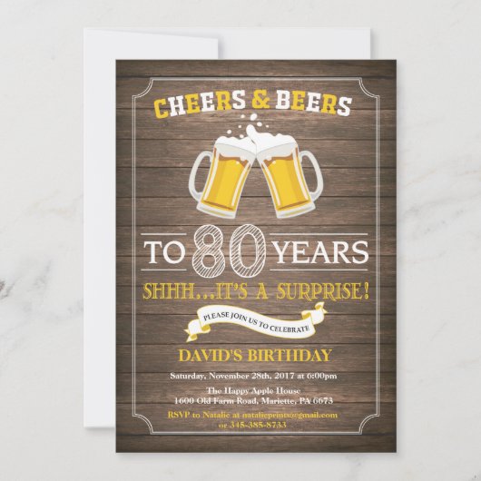 Invitation Rustic Beer Surprise 80e anniversaire (Devant)