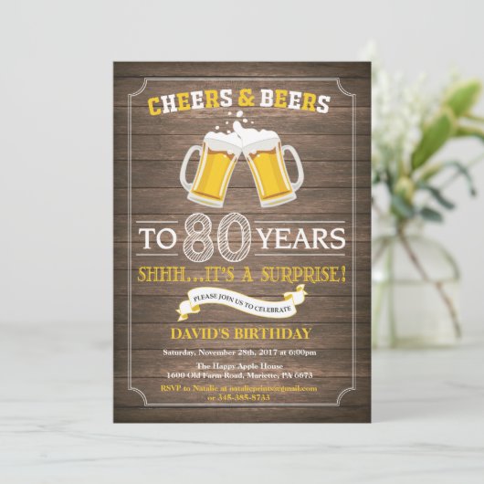 Invitation Rustic Beer Surprise 80e anniversaire (Debout devant)