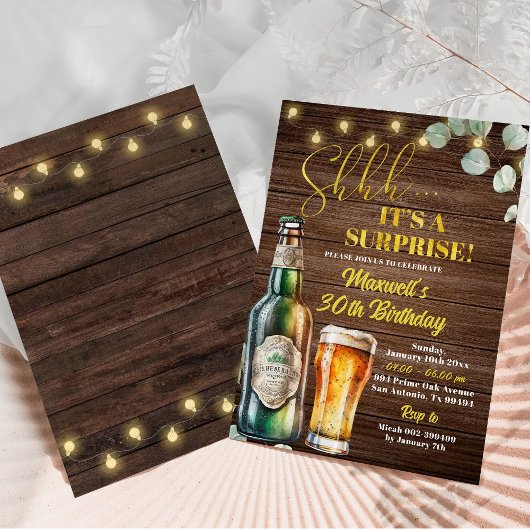 Invitation Rustic Beer Surprise Fête d'anniversaire pour adul