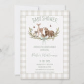 Invitation Rustic Beige Gingham Woodland Baby Shower (Devant)
