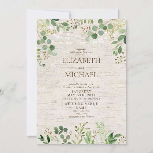 Invitation Rustic Birch Botanical Forest Mariage extérieur (Devant)