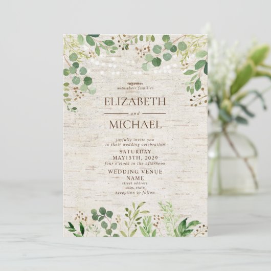 Invitation Rustic Birch Botanical Forest Mariage photo (Debout devant)