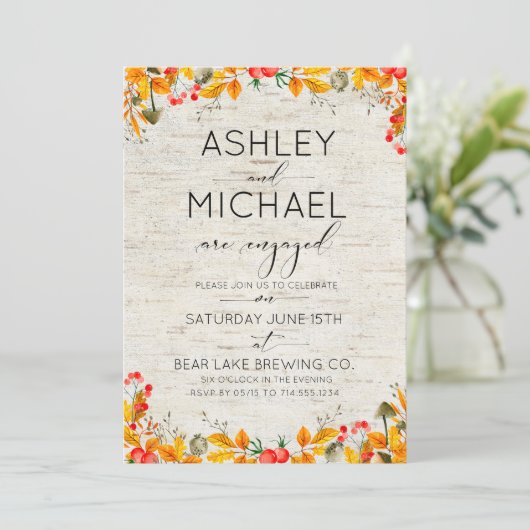 Invitation Rustic Birch Fall Leaf (Debout devant)