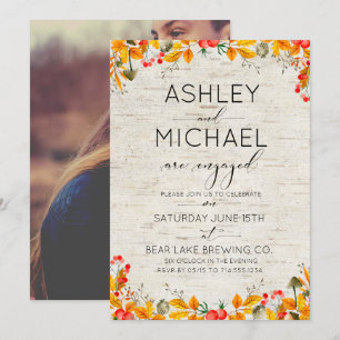 Invitation Rustic Birch Fall Leaf