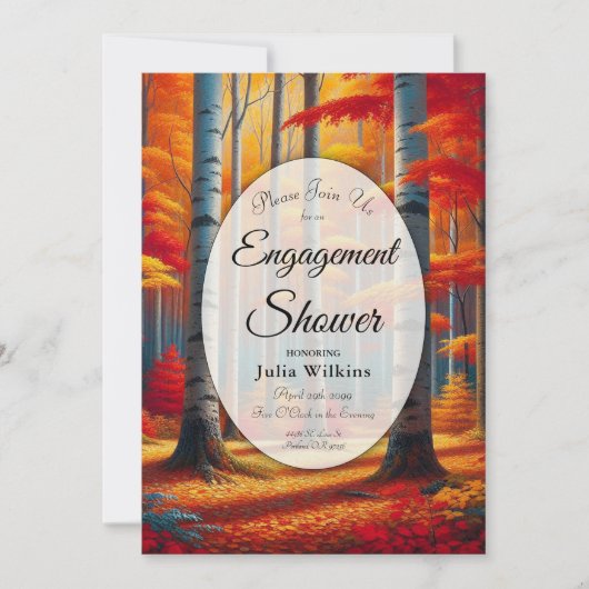 Invitation Rustic Birch Tree Fall Forest Engagement Shower (Devant)
