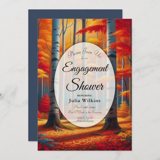 Invitation Rustic Birch Tree Fall Forest Engagement Shower (Devant / Derrière)