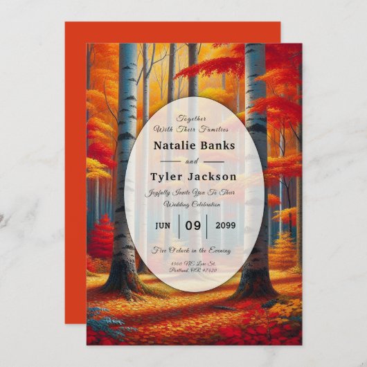 Invitation Rustic Birch Tree Fall Wedding (Devant / Derrière)