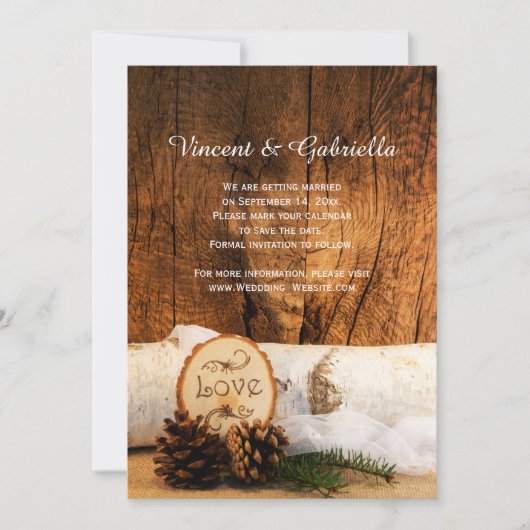 Invitation Rustic Birch Tree Grange Mariage en bois Enregistr (Devant)