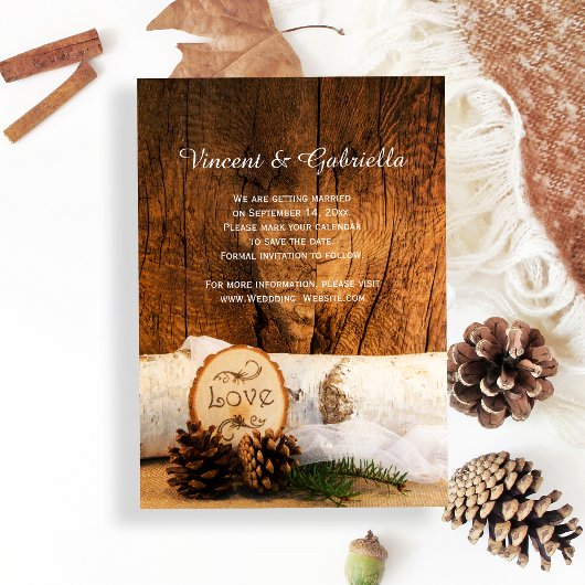 Invitation Rustic Birch Tree Grange Mariage en bois Enregistr