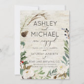 Invitation Rustic Birch Winter Photo Typography Party (Devant)