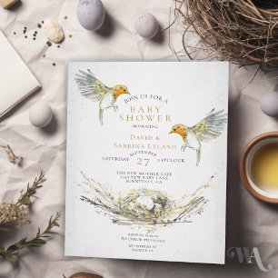 Invitation Rustic Birds Nest Aquarelle Baby shower de couple