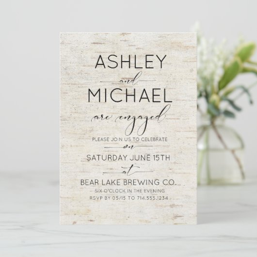 Invitation Rustic Birk Typography Partie d'engagement (Debout devant)