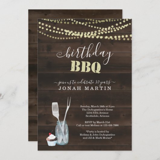 Invitation Rustic Birthday Party BBQ (Devant / Derrière)