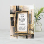 Invitation Rustic Black and Gold 90th Birthday Party (Debout devant)