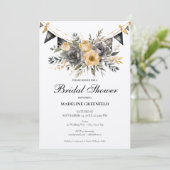Invitation Rustic Black and Peach Floral Bridal Shower (Debout devant)