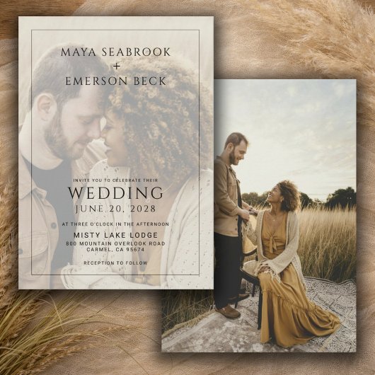 Invitation Rustic Black And White Overlay Photo Wedding