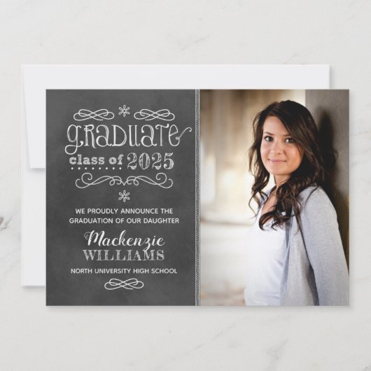 Invitation Rustic Black Chalkboard 2025 Graduate Photo (Devant)