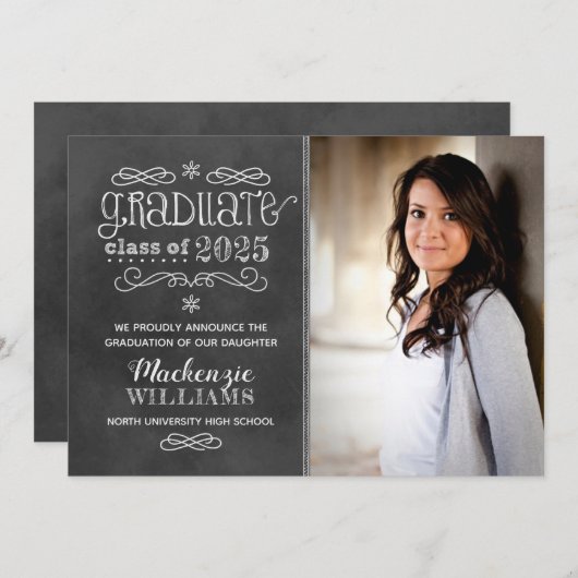 Invitation Rustic Black Chalkboard 2025 Graduate Photo (Devant / Derrière)