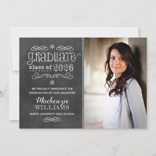 Invitation Rustic Black Chalkboard 2025 Graduate Photo (Devant)
