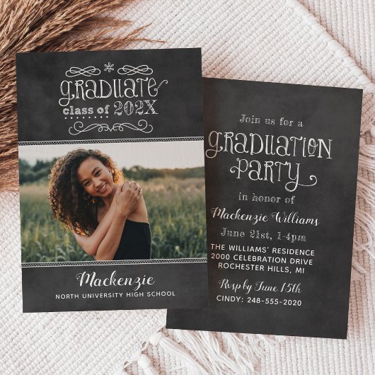 Invitation Rustic Black Chalkboard 2025 Graduate Photo Party