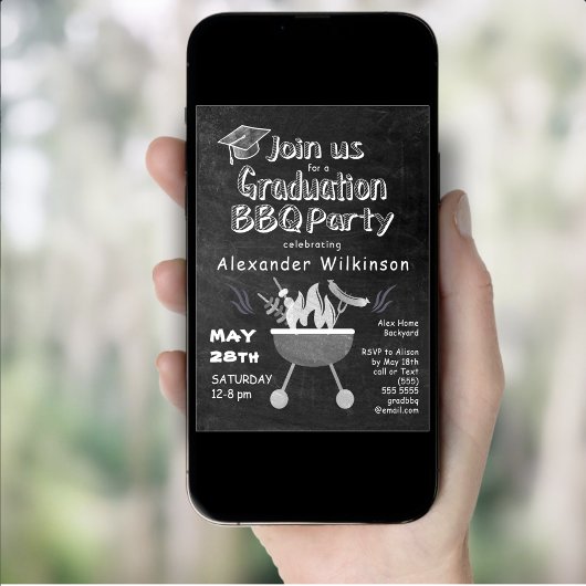 Invitation Rustic Black Chalkboard Fun Graduation BBQ Party