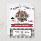 Invitation Rustic Black Red Plaid 3 Photo Graduation BBQ (Devant)