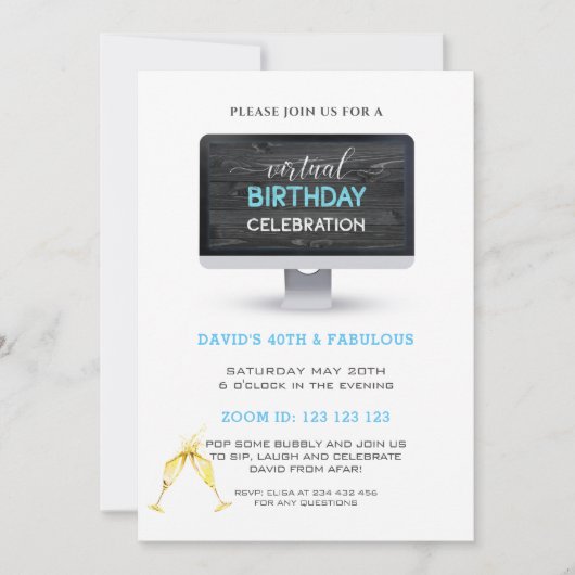 Invitation Rustic Black Wood Virtual 40e fête d'anniversaire (Devant)