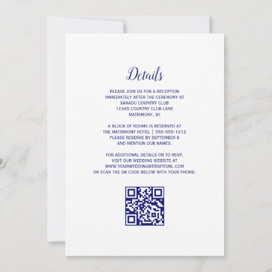 Invitation Rustic Blue Arch Portugais Carreaux QR Code Mariag (Dos)