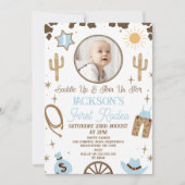 Invitation Rustic Blue Brown Garçons Premier Rodéo 1er Annive (Devant)