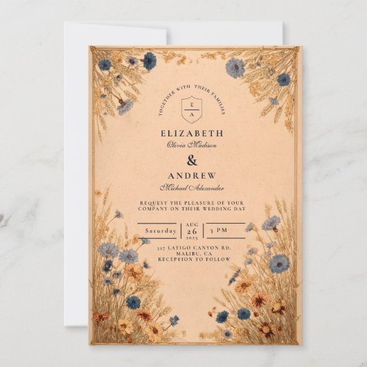 Invitation Rustic Blue Cornflower Wedding (Devant)